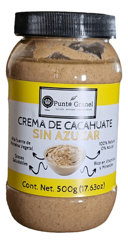 Crema De Cacahuate 100% Natural Sin Azucar Sin Sal - 500g