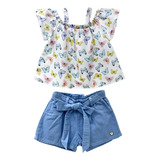 Conjunto Infantil De Menina Short E Blusa Borboletas Verão