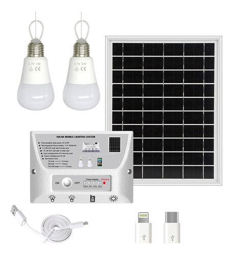 Sistema De Iluminación Solar Portátil Impermeable 5.5w Panel