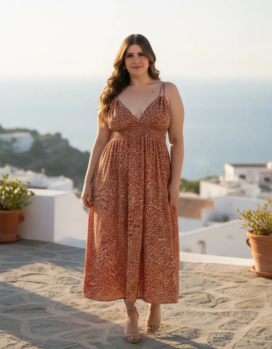 Vestido Largo Doble Tirante Tallas Extras, 11746 (canela)