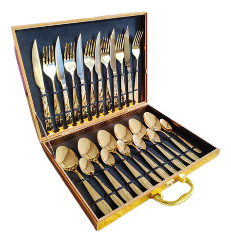 Set Cubiertos Dorados, Acero Inoxidable, 24 Piezas