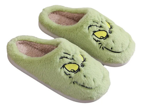Navidad Zapatilla Algodón Verde Peludo Grinch Calor S
