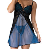 Camisola Feminina Sensual Bojo Tule Transparente + Calcinha