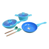 Batería De Cocina Venus De Ceramica Color Azul Con 7 Piezas