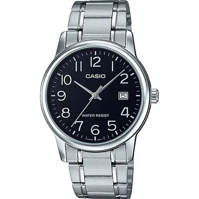 Reloj Casio Mtpv002 Hombre Acero Negro Fechador Correa Plateado Bisel Plateado Fondo Negro MTP-V002D-1B | Meses sin interés