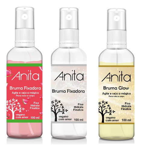 Kit 3 Bruma Facial Anita Cosméticos - Fixadora Melancia Glow