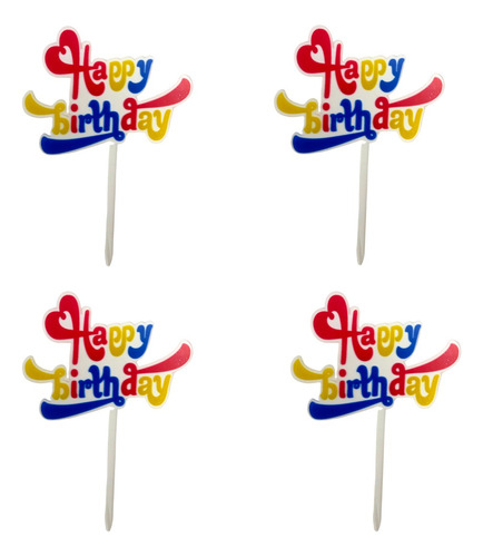 Pack 4 Letreros De Pastel Happy Birthday Color Caketopper