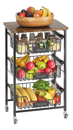 Carrito Almacenamiento Cocina 4 Niveles Cesta Frutas Verdura