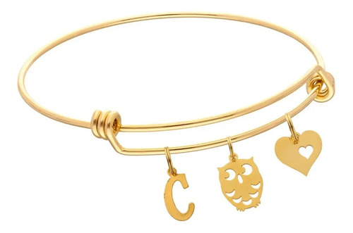 Pulsera Búho Corazón Suerte Regalo Dije Inicial Letra Acero