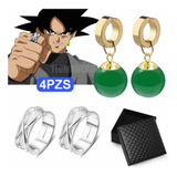 Anillo De Súper Negro Goku+aretes Piedra De Ágata Fusión 4pz