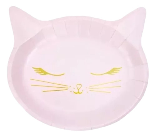 8 Platos Desechables De Gato Rosa Pastel, 22.5cms.