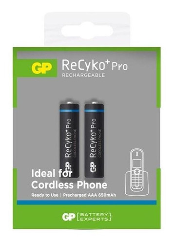 2 Pilhas Gp Pro Recyko P/ Telefone Sem Fio Palito Aaa 650mah