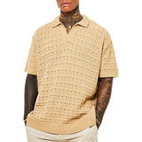 Camisa Polo Masculina Solid, Manga Curta, Malha Elástica