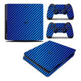 Skin Ps4 Slim Adesivo Película Playstation 4 Carbono Azul