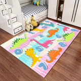 Tapete Belga Kids Quarto Antiderrapante 100x140 Estampado Comprimento 140 Cm Cor Tapate Belga Kids Dinos Menina Desenho Do Tecido Estampado Antialérgico Largura 100 Cm