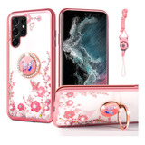 Funda Para Galaxy S22 Ultra Con Soporte Diseño Mariposa Rosa