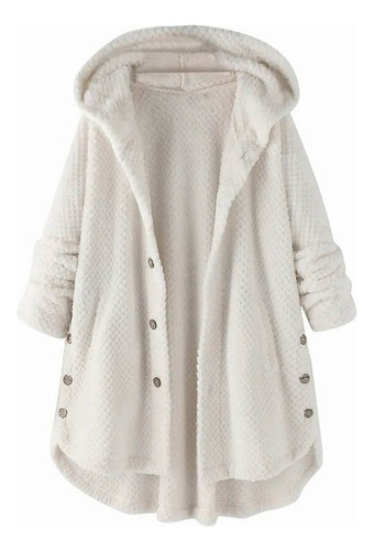 Plus Size Button Plush Hooded Jacket Female A