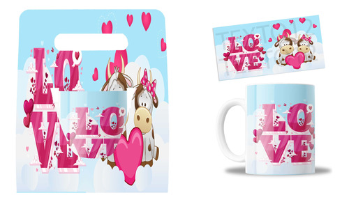 Kit Taza Y Caja, Vaquitas, Love, Para Regalo, 11oz