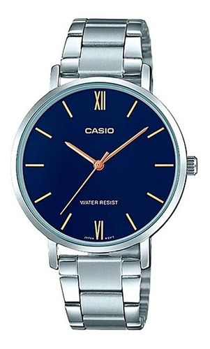 Reloj Mujer Casio Ltp-vt01d-2b Plateado Análogo Color Del Fondo Azul Marino