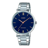 Reloj Mujer Casio Ltp-vt01d-2b Plateado Análogo Color Del Fondo Azul Marino