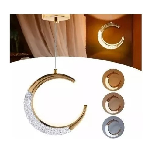 Lustre Pendente Lua Crescente Dourado Led