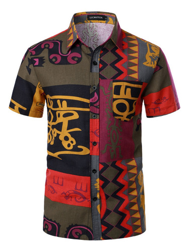Camisa Hippie Hawaiana Africana Con Estampado Tradicional Pa