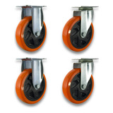 Ruedas Poliuretano Naranja 125mm X4 (2 Fijas Y 2 Giratorias)