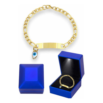 Esclava Para Bebé Con Ojo Turco + Estuche De Lujo Color Dorado Diámetro 4 cm Largo 36.83 cm | Meses sin interés
