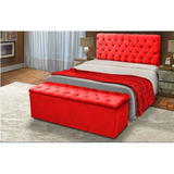 Cabeceira E Calçadeira Baú Casal 140cm Sofia Suede Vermelho