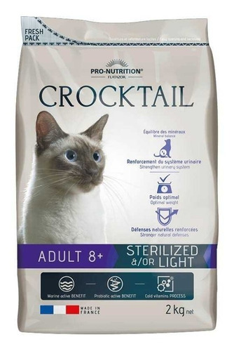 Alimento Crocktail Flatazor Gato 8+ Esterilizado, Saco 2 Kg.