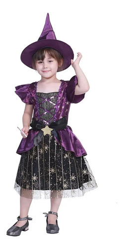 Disfraz De Bruja Halloween Con Estrella Brillante Para Niñas