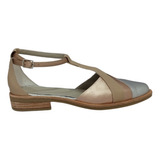 Zapato Chatita Mujer Nakia Plata Nude Vison Ecocuero Pulsera