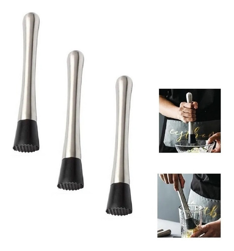 Pack X3 Mortero De Bar Muddler Kit Bartender Set Cocteleria 