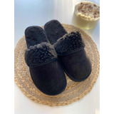 Chinela Pantufla Hombre Con Corderito Negro