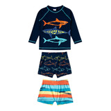 Trio Praia 1 Camiseta 2 Shorts Tubarão Prot. Uv50+ - Tip Top