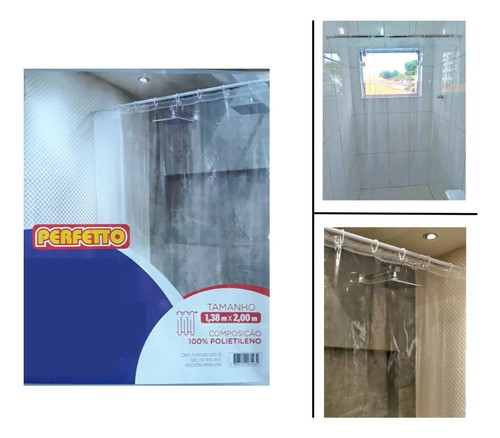 Banheiro Box Cortina Transparente Antimorfo 1,38m X 2,00m