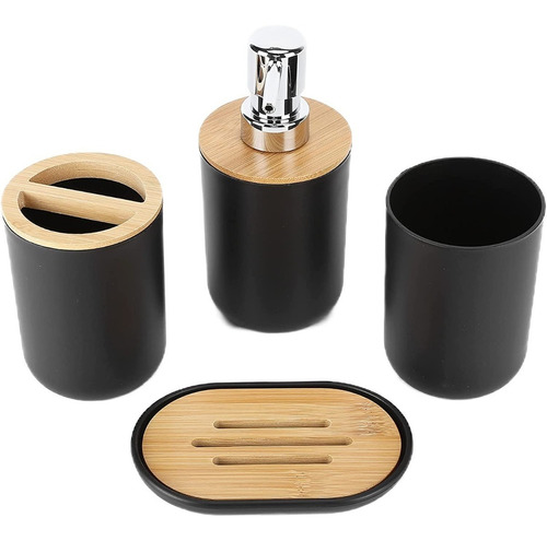 Kit Accesorios Baño Diseño Nórdico Bambu Dispenser Jabón 