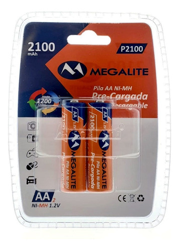 Pilas Aa Recargables 2100 X 2 Unidades Mah Megalite Calidad 