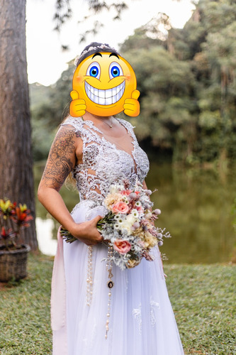 Vestido De Noiva Com Véu Com Pedrarias Impecável Casamento