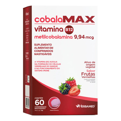 Cobalamax 60 Comprimidos Mastigáveis Vitamina B12 Metilcobalamina Energia e Imunidade Herbamed | MercadoLivre