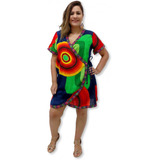 Vestido Curto Saída De Praia Estampado Kimono