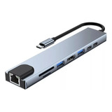 Adaptador Hub Usb Tipo C 8 En 1 Multipuerto Hdmi 4k Sd Lan