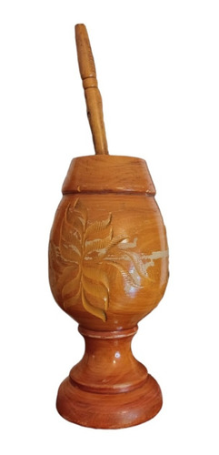 Mate Antiguo Gigante Madera Torneada Y Tallada Decoracion