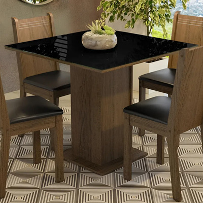 Juego De Comedor Con Mesa De Vidrio 4 Sillas Madesa Perla Mn Color Marrón\u002FNegro Diseño de la tela de las sillas Liso | Meses sin interés