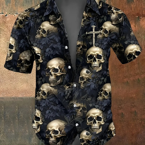 Camisa Casual De Halloween Con Estampado De Calaveras Para H