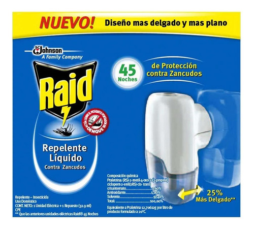 Raid 45 Noches Aparato + Repuesto Líquido Mata Mosquitos