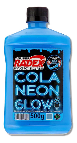 Cola Neon Glow Azul Radex Magic Com 500g Ideal Para Slime