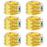 6pcs 20m Navidad Usb Led Cobre Alambre Hada Cadena Luz