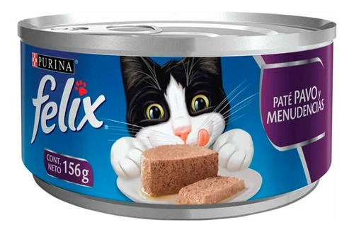 Alimento Felix Paté Para Gato Adulto Sabor Pavo Y Menudencias En Lata De 156g