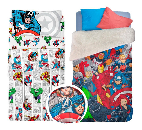 Set Sabanas Piñata + Frazada Corderito + Almohadon Avengers